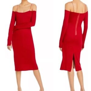 BRAND New-Alice + Olivia Red Off-Shoulder Dorinda Midi Dress
